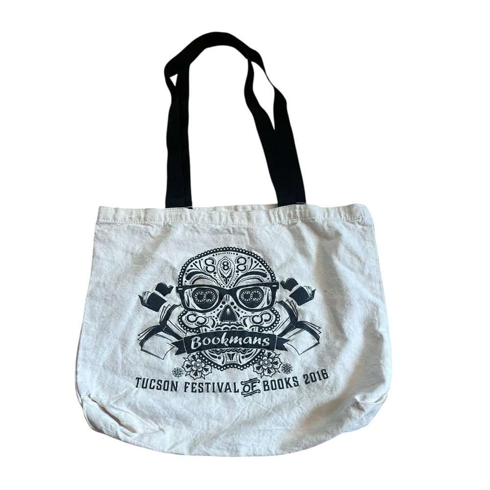 White Tote Bag Black Handles Bookman's Tucson Books